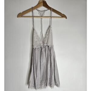 Victoria's Secret Nightgown Top Grey Cottage Core Small Lace Silk Blend
